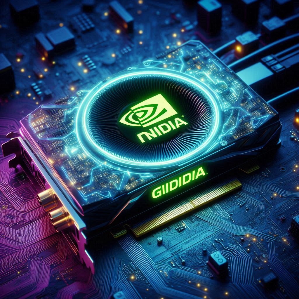 NVIDIA AI chip glowing with futuristic lighting.