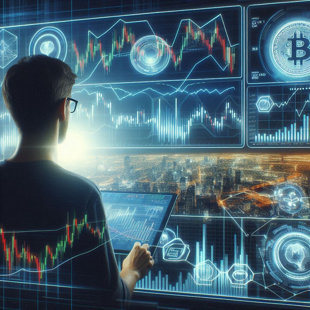 A young investor analyzing stock and crypto market trends.