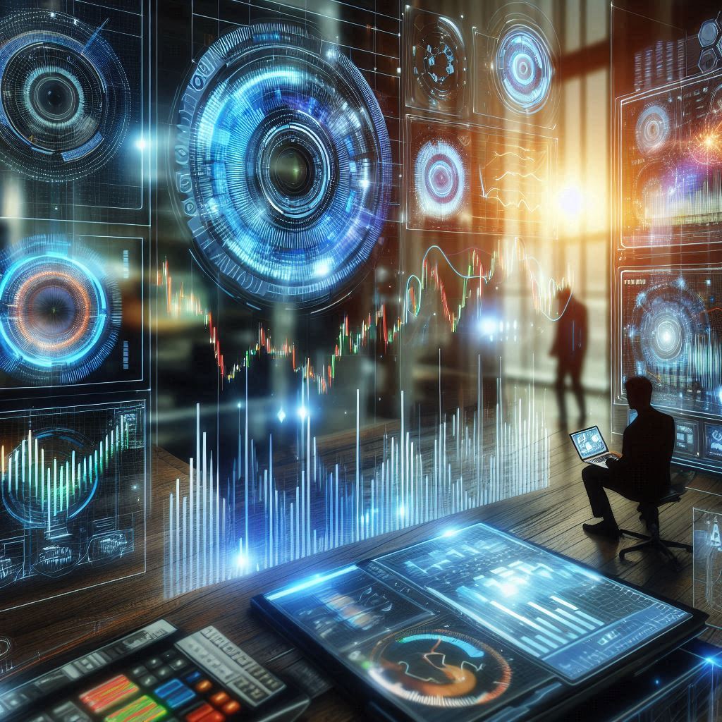 AI-powered algorithm processing financial market data and stock trading charts for intelligent investing