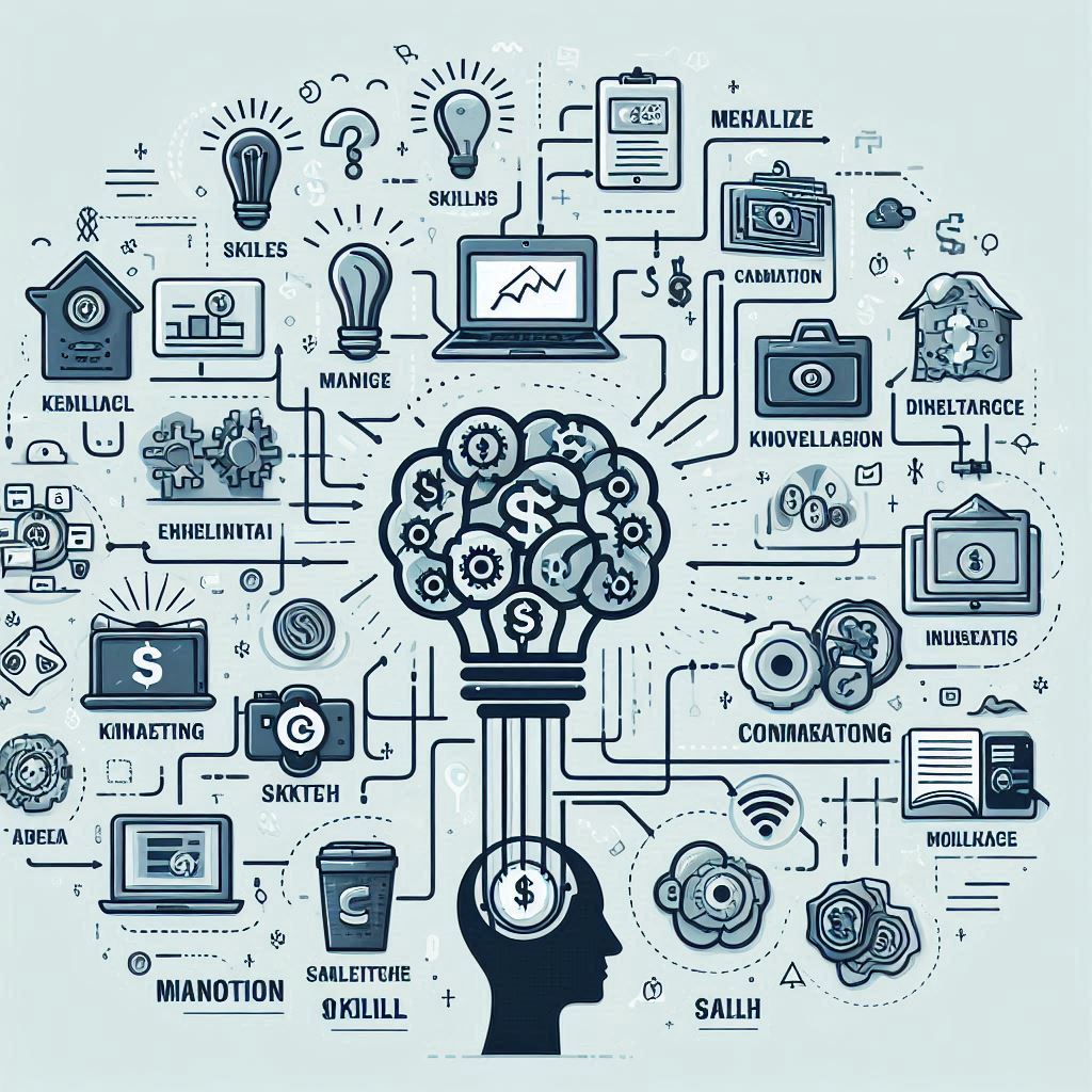 Mind-map displaying different skills and monetization options.