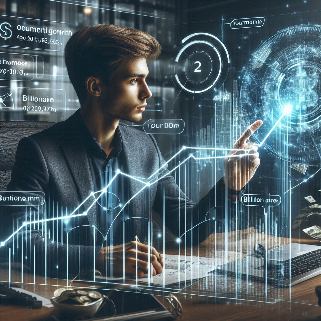 Young investor tracking long-term wealth growth using compound interest.