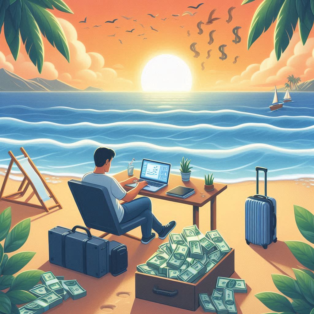 A person working remotely while enjoying financial independence.