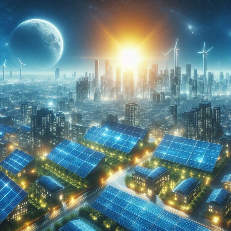 A futuristic city utilizing solar energy for sustainable power.