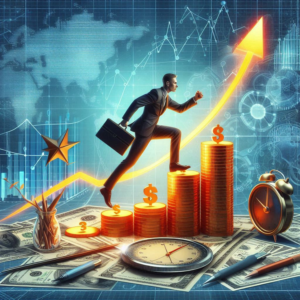 Illustration showing compounding returns in long-term investing.