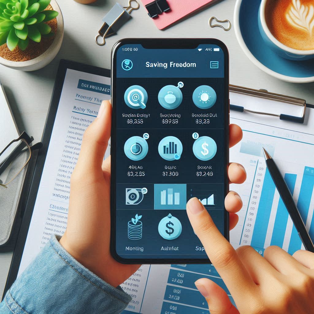 A budgeting app showing savings progress towards financial independence.