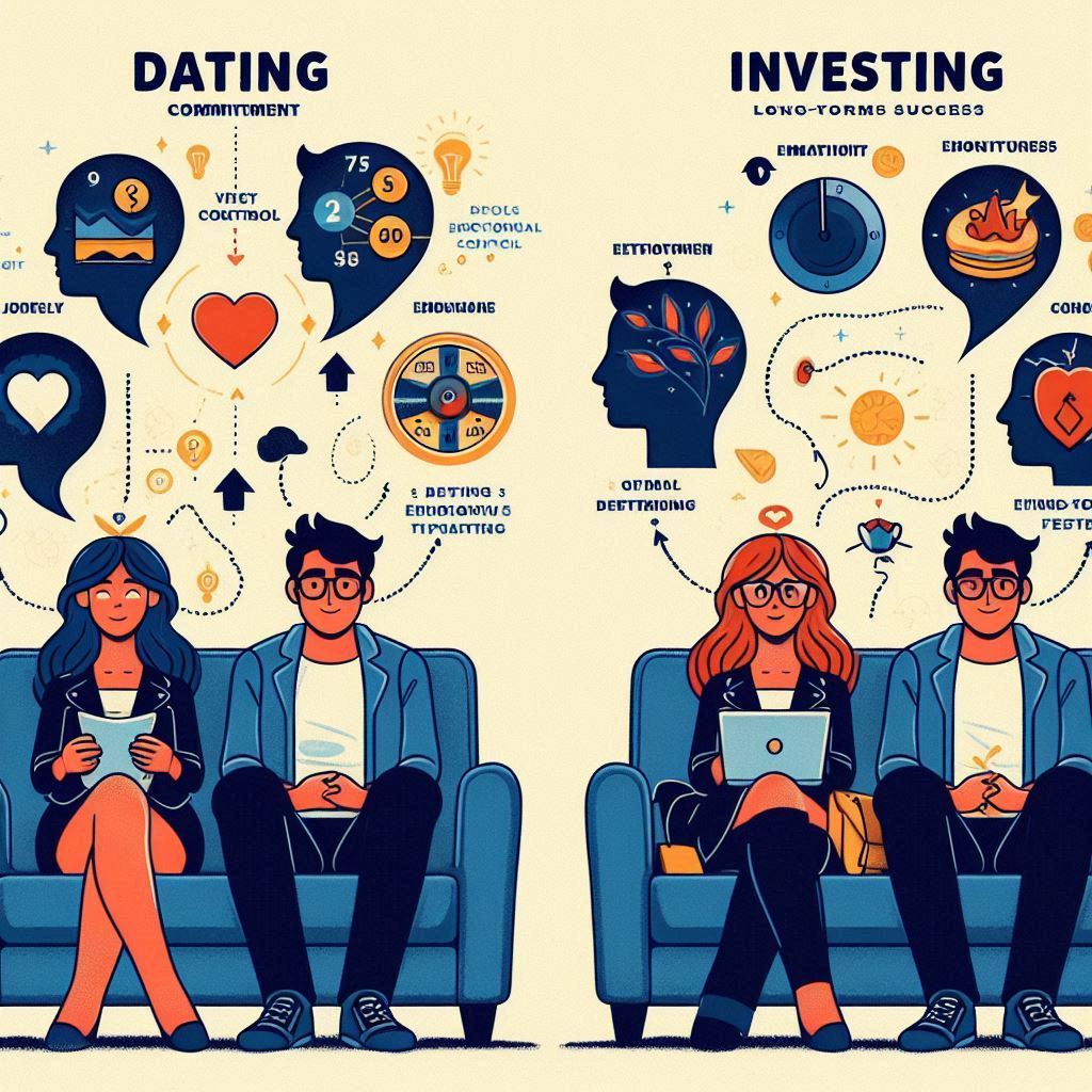 Infographic comparing the similarities between dating and investing.