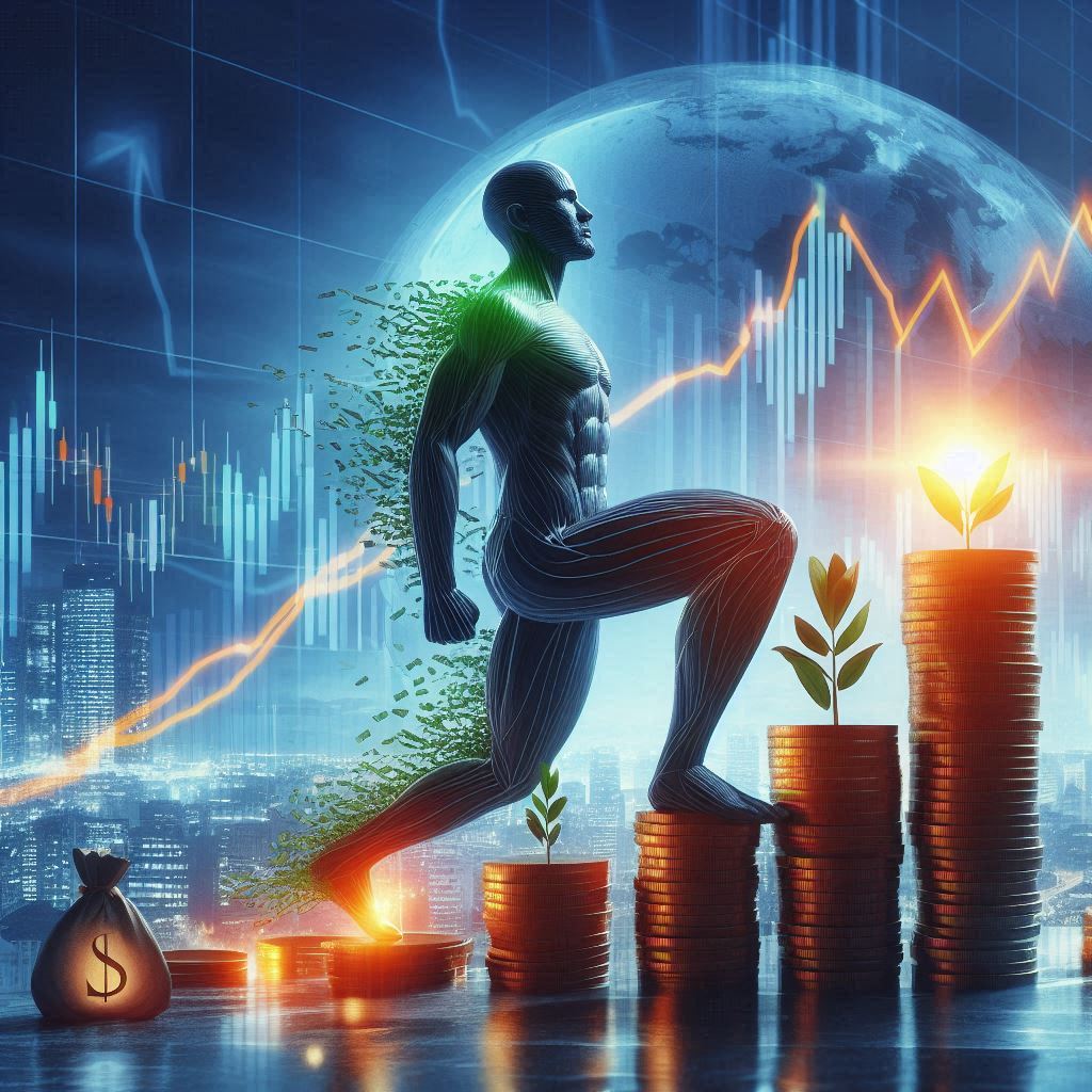 Stock performance chart showing the compounding effect over decades
