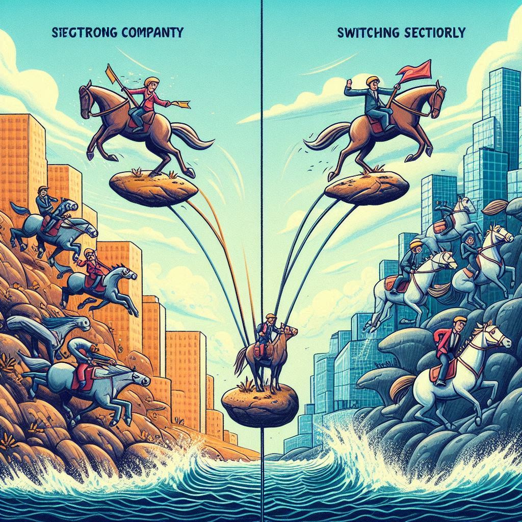 Visual comparison of long-term investing vs. frequent sector rotation.